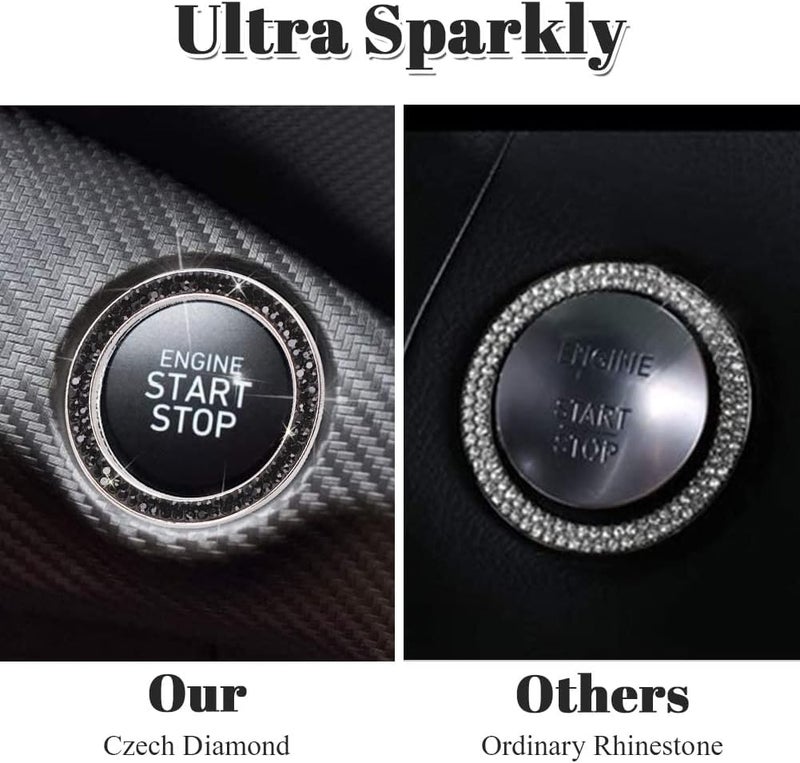 ToBeQueen Bling Push Start Button Cover Ring, Interior Crystal Diamond Rhinestone Engine Start Stop Ring Emblem Decoration Sticker, Black Bling Car Accessories for Women, Black - Image 3